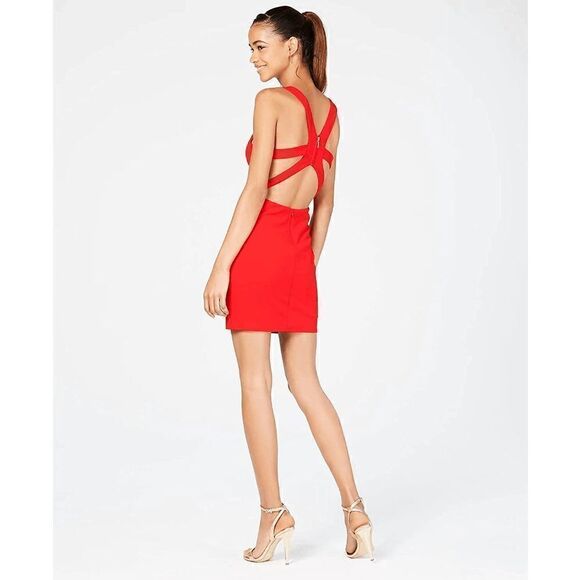 ❤ NWT B. Darlin Strappy V-Neck Sexy Back Clubwear Party Red Hot Dress SIZE M - Picture 5 of 15